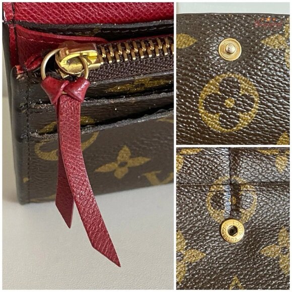 Authentic Louis Vuitton Monogram Canvas Leather Red Emilie Long Wallet CA2163 - Picture 10 of 13